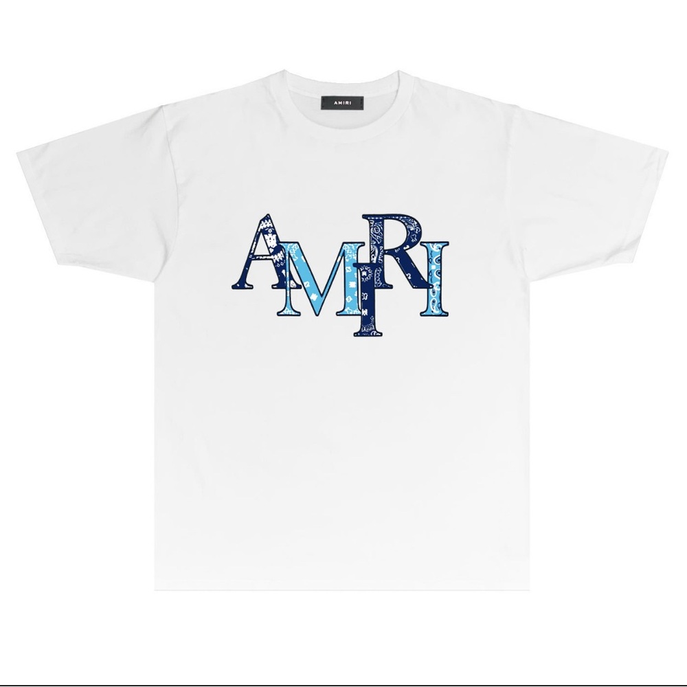 AMIRI White and Blue Logo T-Shirt